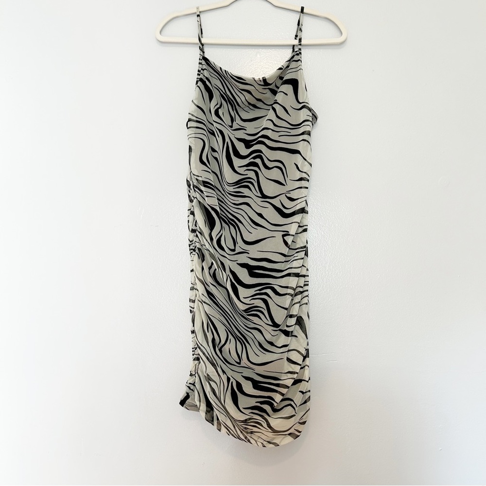 Wild Fable Zebra Animal Print Rouched Mini Dress | Green & Black Size L